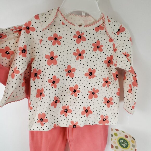 Little Me Baby Girl 3 Piece Set Lng Slv Floral Top Pink Pant Footed & Hat Sz 3M - Picture 2 of 11